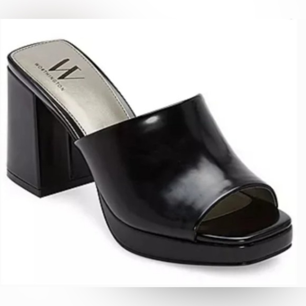Worthington Black Open-Toe Block Y2K Heel Mules